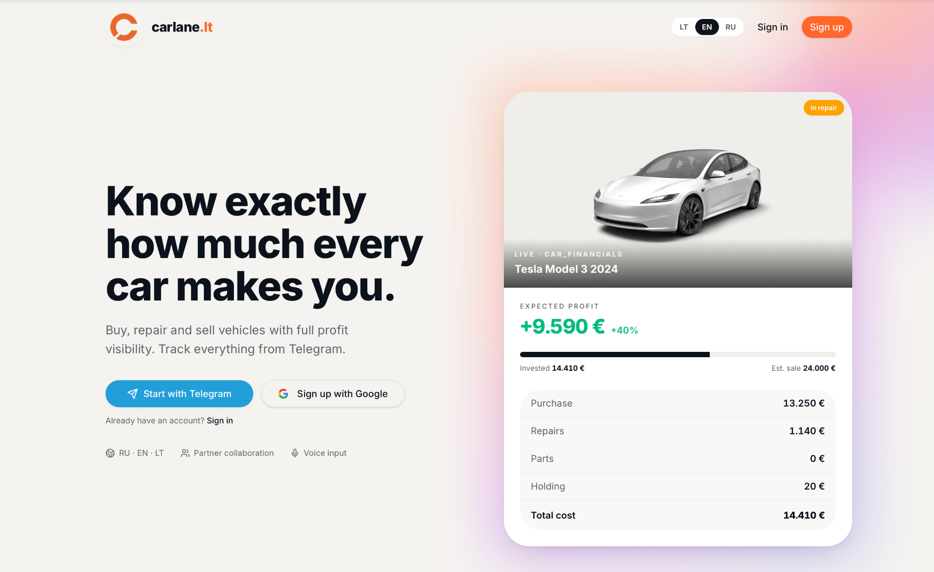 Carlane landing page
