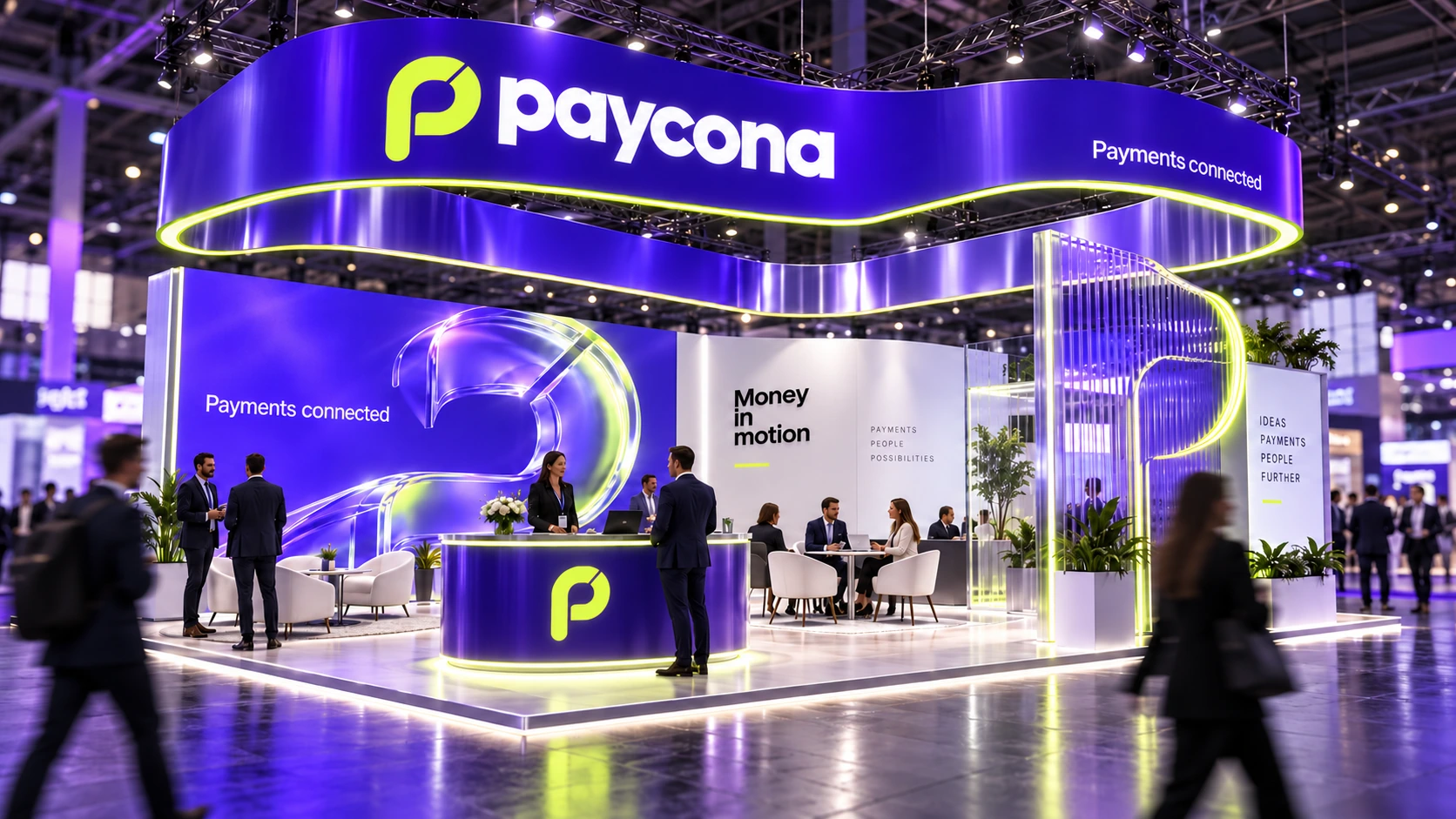 Paycona: Exhibition stand concept with a flowing structure