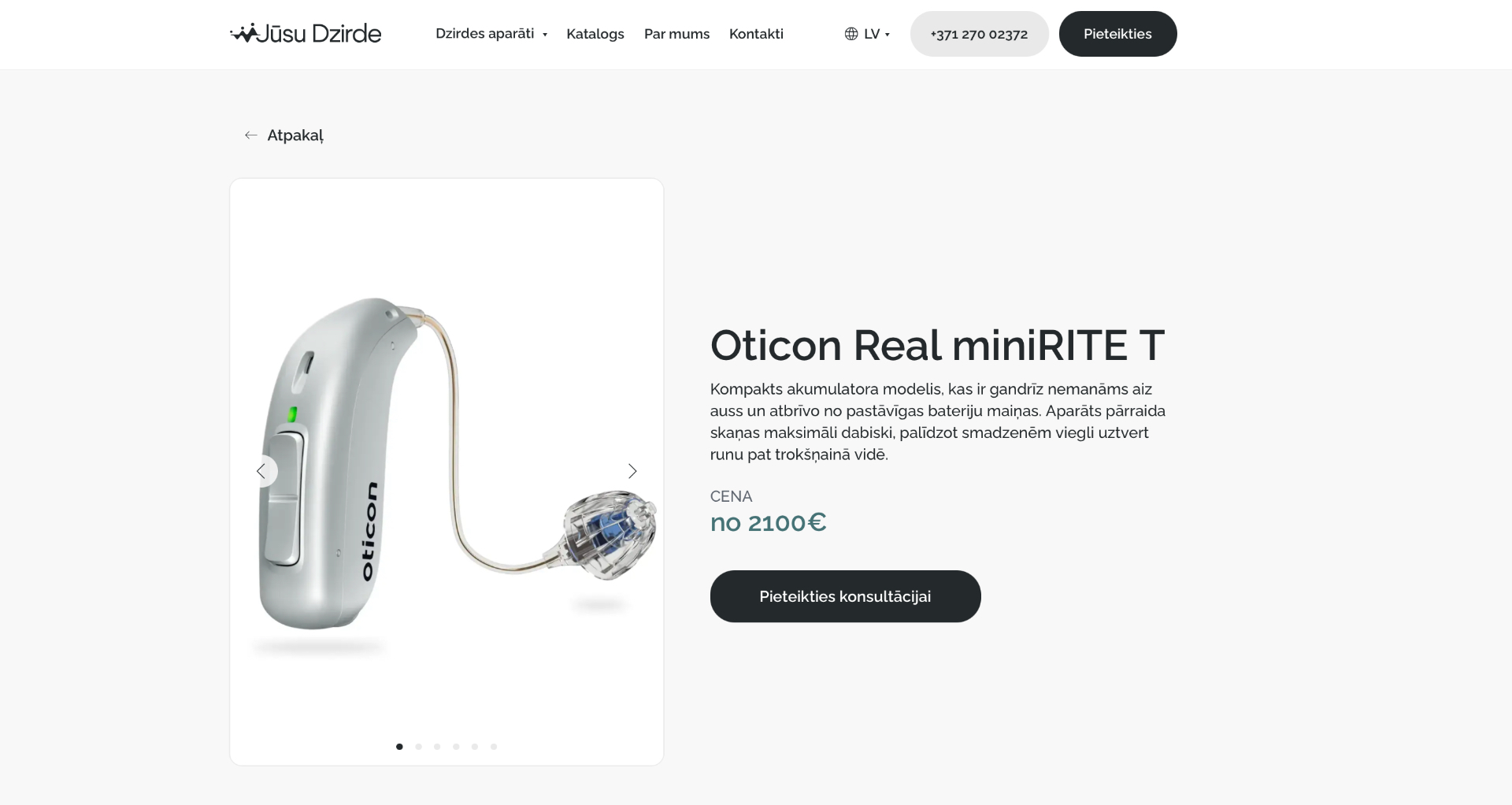 Product detail page for Oticon Real miniRITE T
