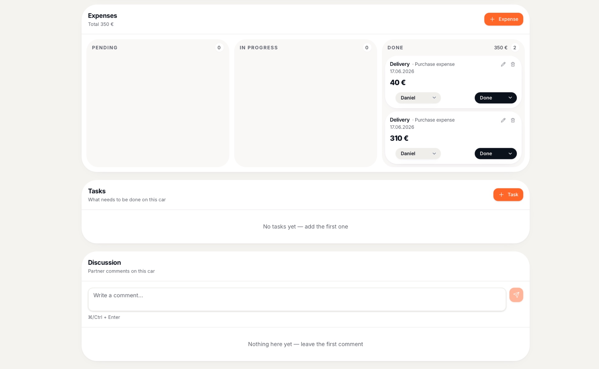 Expenses kanban and discussion