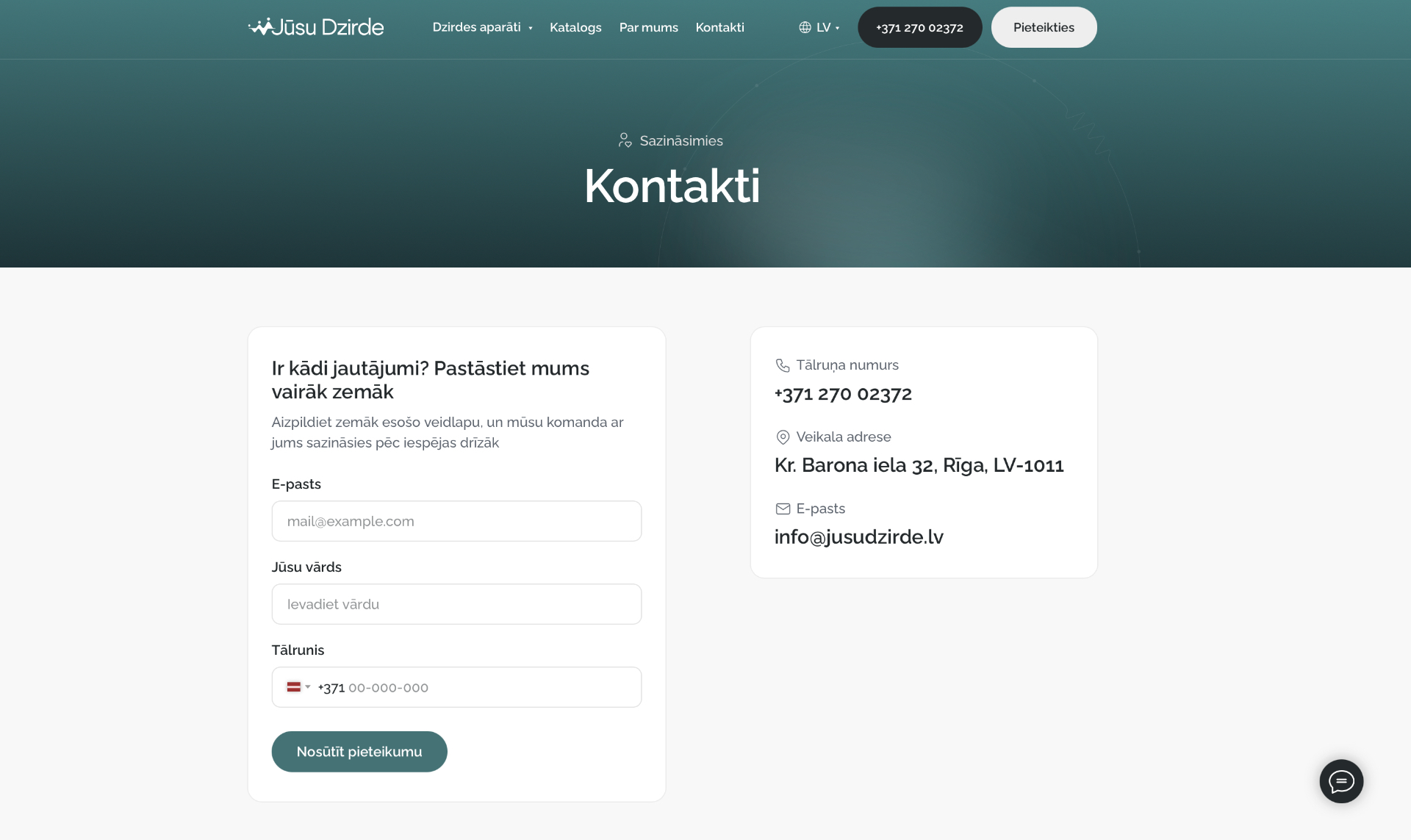 Contact page with consultation form