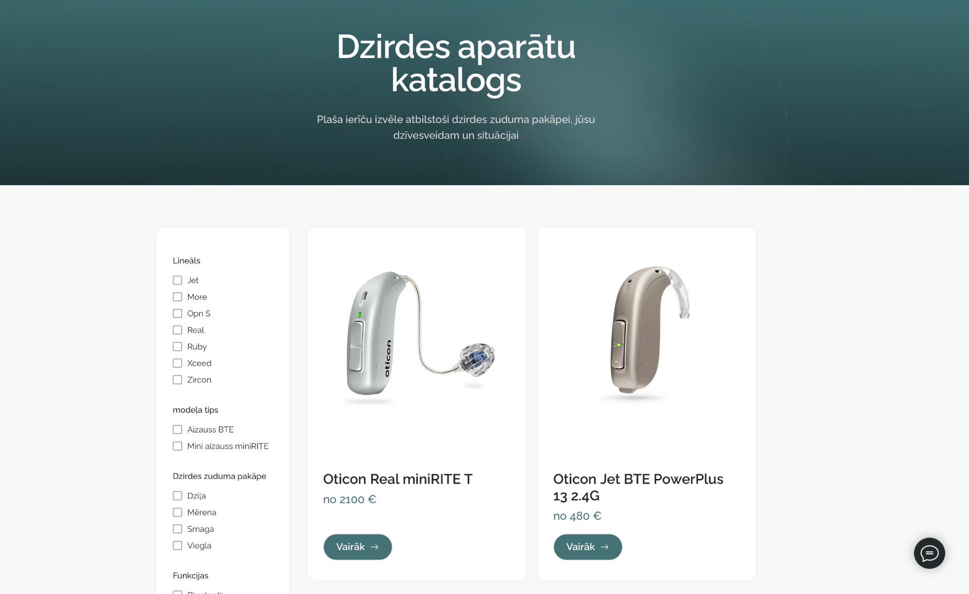 Hearing aid catalog with filters