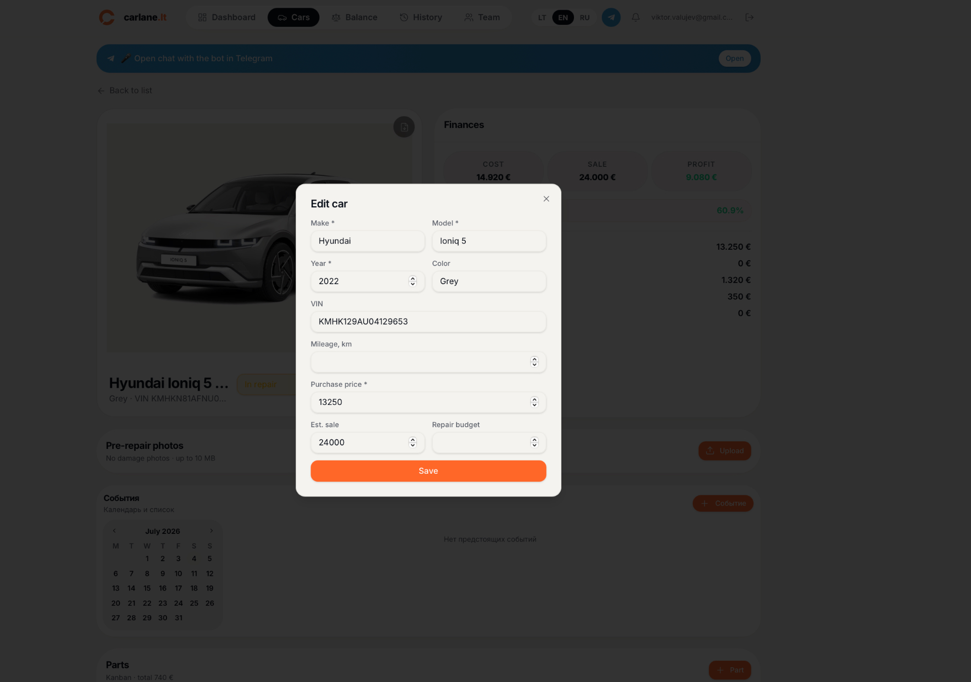 Edit car modal